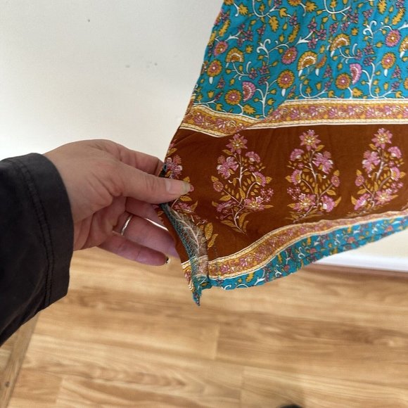 Halite Womens Teal Green & Brown Floral Boho Rayon Tunic Top Shirt Blouse XL - Picture 5 of 7